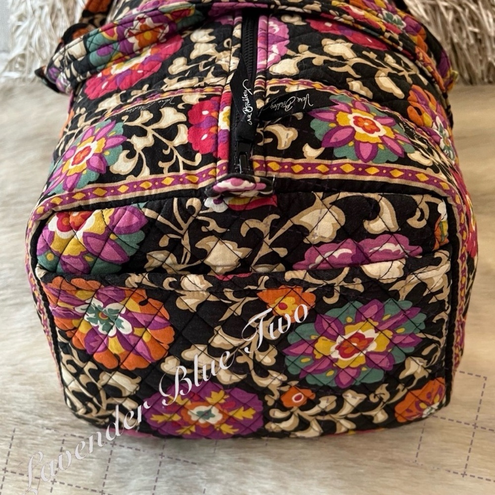 VERA BRADLEY Suzani XL 2011 Duffle Bag Black Purple Gold Floral Y2K Travel Quilt - Picture 5 of 13